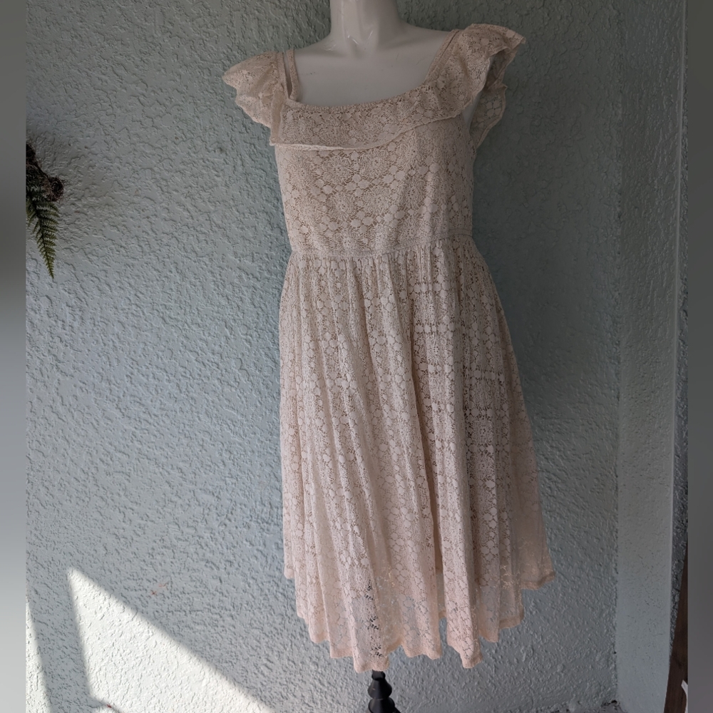 Torrid lace over‎ lay Tea Length Chiffon Cold Shoulder A-Line Dress size 2xl